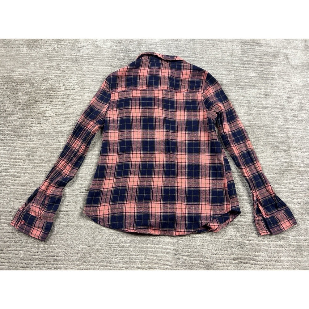 Rue 21 Flannel Top Womens Medium Pink Blue Plaid Longsleeve Western Button Up - Picture 7 of 12